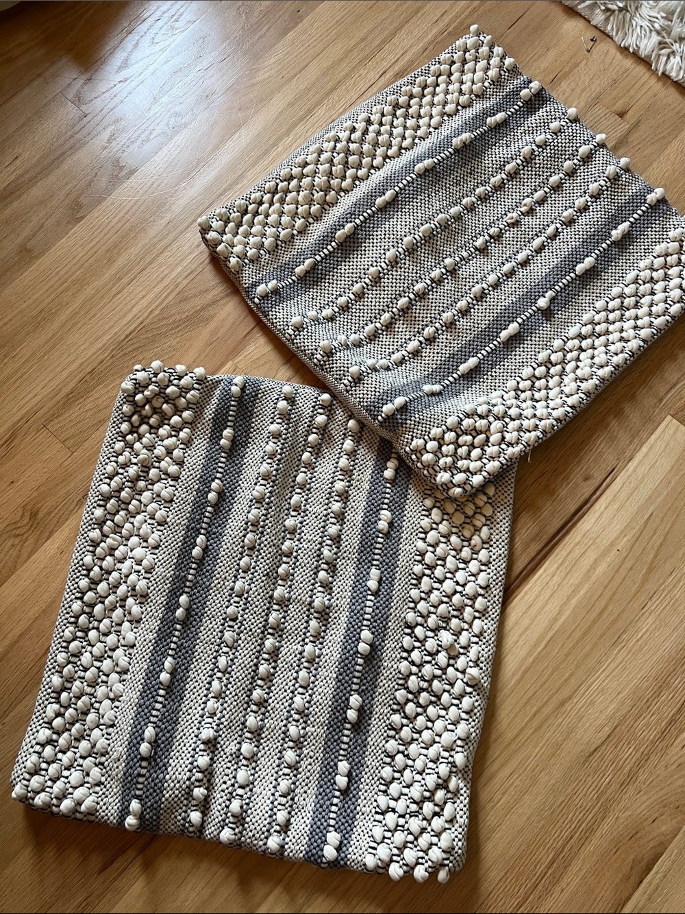 Gray, Blue and Cream Textured Cotton Accent Pillow Covers
